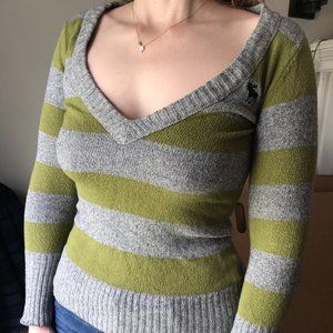 Green striped abercrombie v-neck sweater